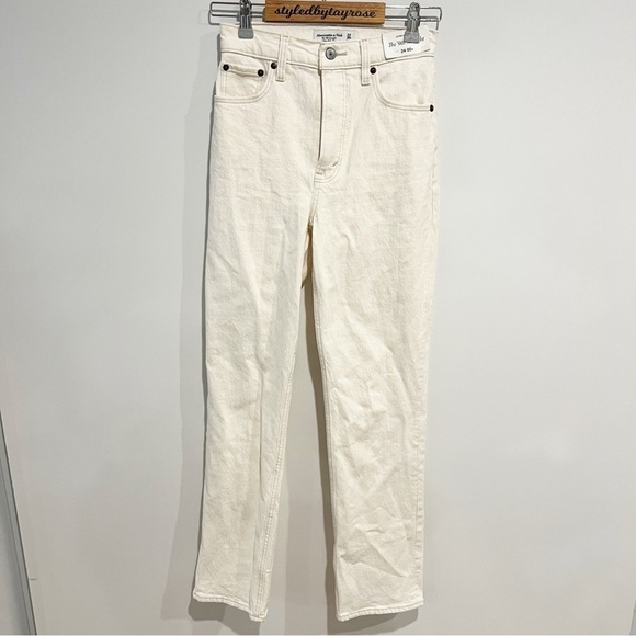 NWT Abercrombie & Fitch Ultra High Rise 90s Straight Jean Cream Stone - Picture 5 of 14